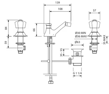 BIANCA - 3 hole bidet tap with automatic pop-up waste by Park Avenue - view 3